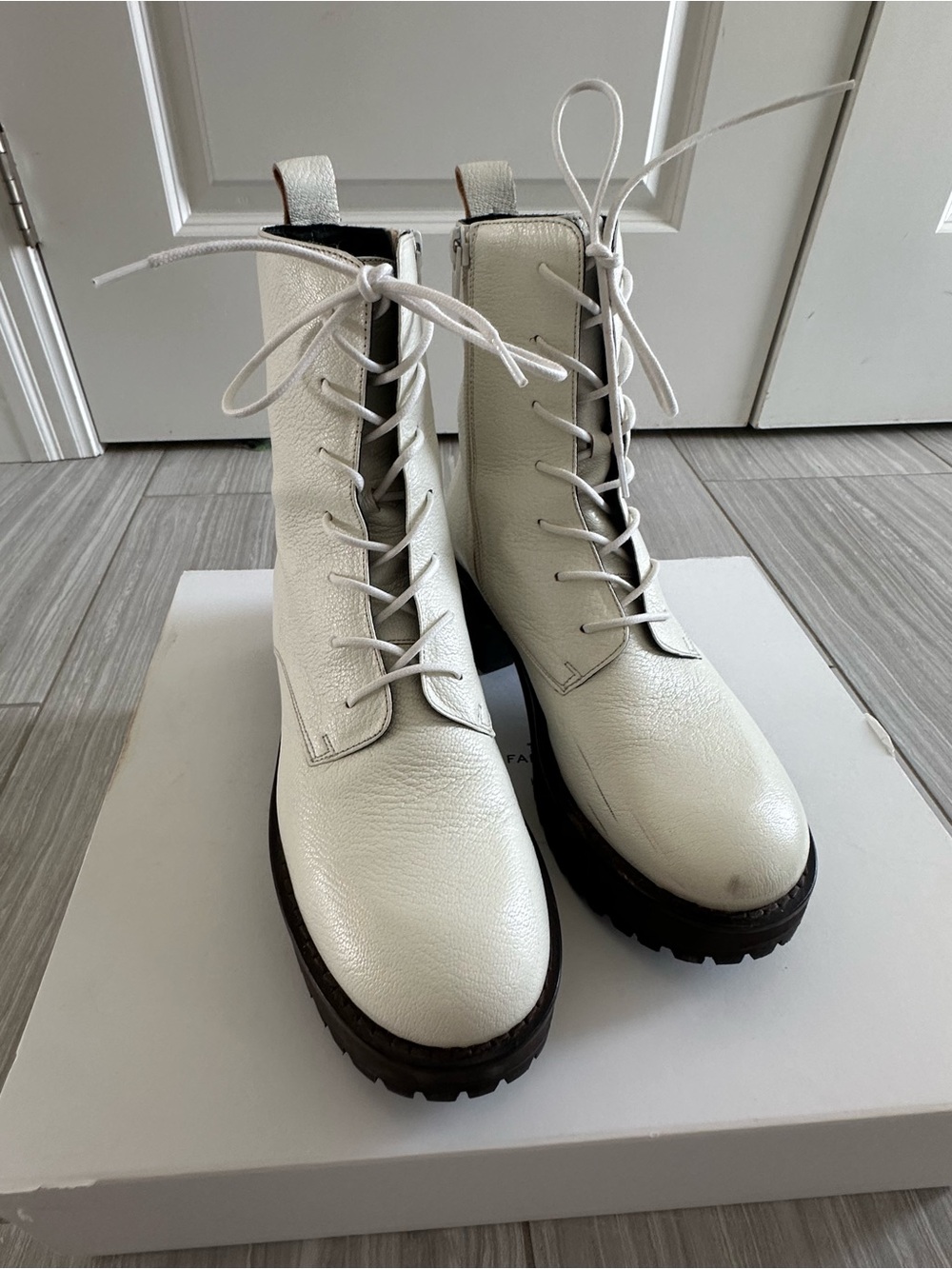 BY FAR Women's White Lace-Up Combat Boots